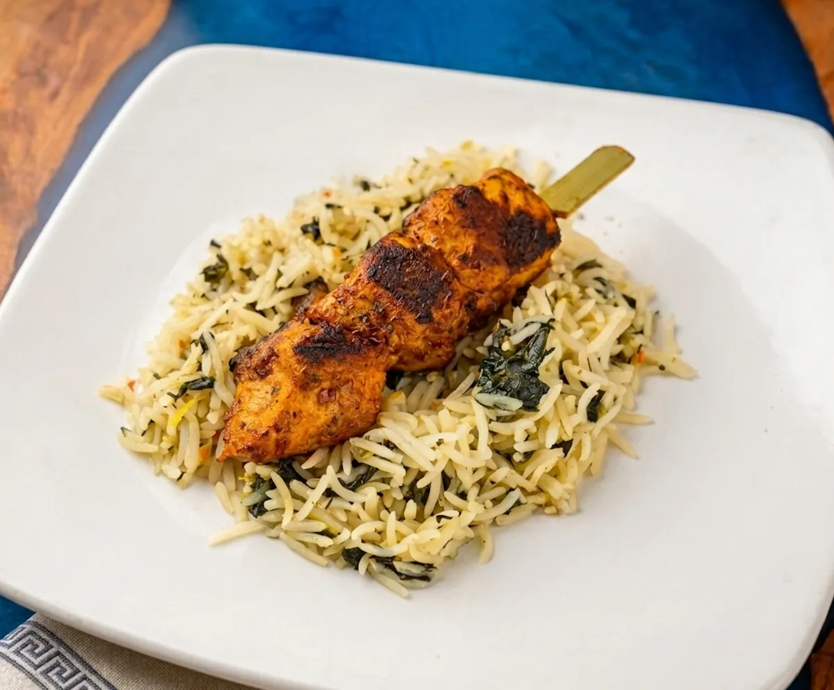 Chicken Kabob & Spanakorizo